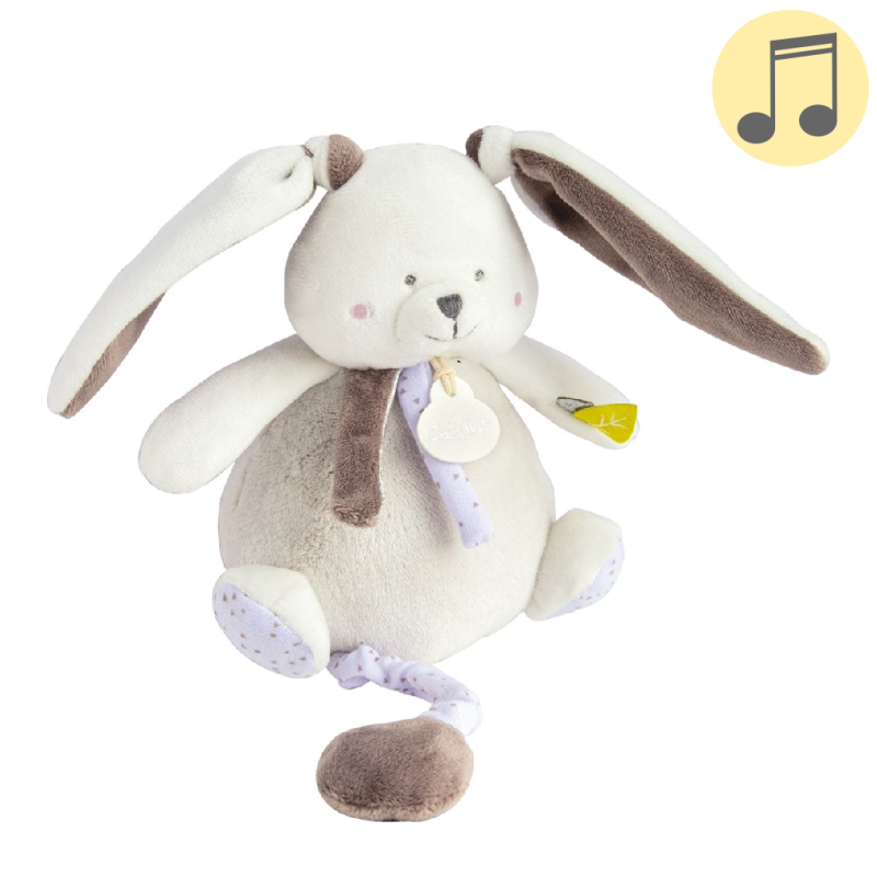  - les layettes - boîte à musique lapin blanc marron 15 cm 